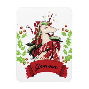 Anpassat namn för Cute Jul Unicorn Magnet