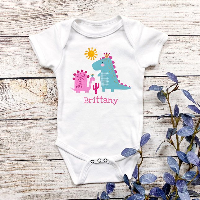 Anpassat namn för Cute Kawaii Dinosaurs Flicka Ros T Shirt (Skapare uppladdad)