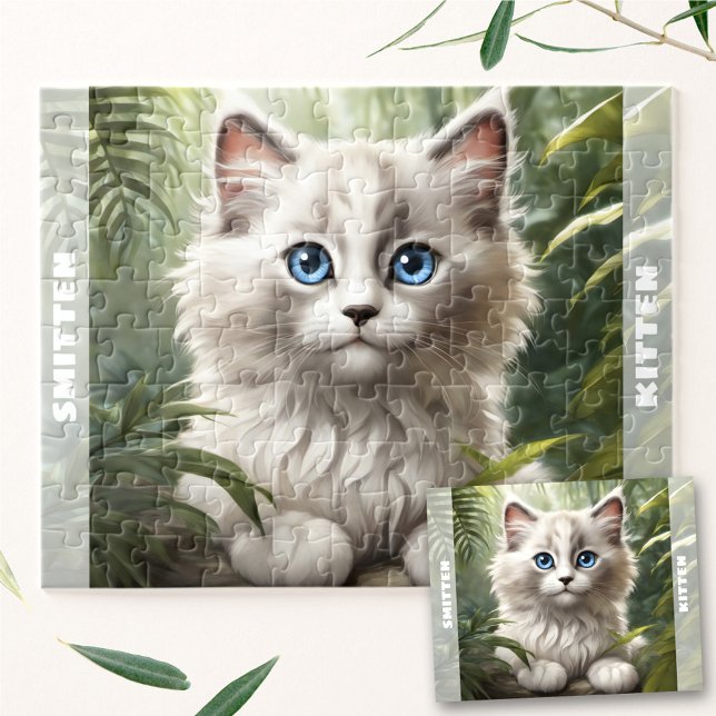 Anpassat namn för Cute Kitten Ragdoll Cat Jungle P Pussel (Cute Kitten Ragdoll Cat Jungle Plant Custom Name Jigsaw Puzzle)