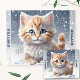 Anpassat namn för Cute Kitten Winter Snö Pussel
