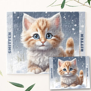 Anpassat namn för Cute Kitten Winter Snö Pussel