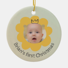 Anpassat namn för Cute Lejonare Baby Bild Julgransprydnad Keramik