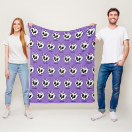 Anpassat namn för Cute Lila Bow Halloween Skull Fleecefilt