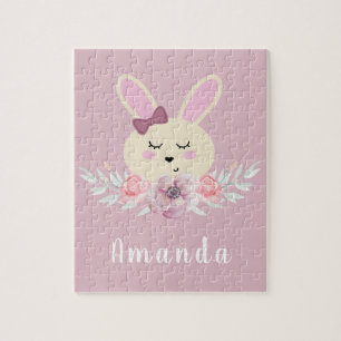 Anpassat namn för Cute Lila Bunny Rabbit Kids Pussel