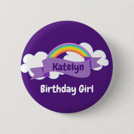 Anpassat namn för Cute Lila Rainbow Birthday Girl Knapp