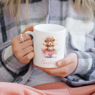 Anpassat namn för Cute Little Dancer Bear Watercol Kaffemugg