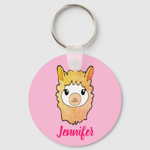 Anpassat namn för Cute Llama Ansikte Teckning Nyckelring