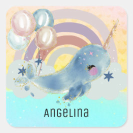 Anpassat namn för Cute Magic Sea Unicorn Fyrkantigt Klistermärke
