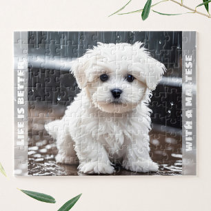 Anpassat namn för Cute Maltese Hund Puppy Fall Rai Pussel