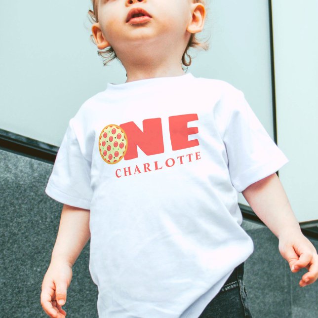 Anpassat namn för Cute Modern First Birday Pizza P T Shirt (Skapare uppladdad)