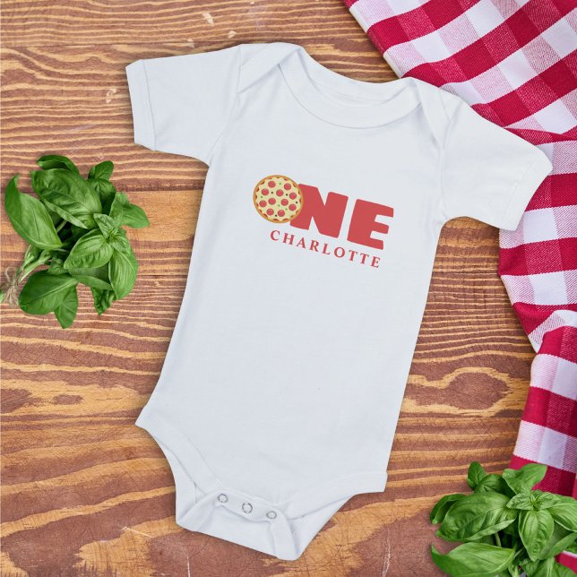 Anpassat namn för Cute Modern First Birday Pizza P T Shirt (Skapare uppladdad)