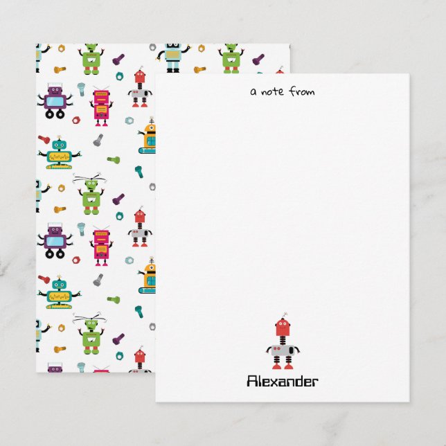 Anpassat namn för Cute Multicolor Robots Kids Robo Anteckningskort (Fram/baksida)