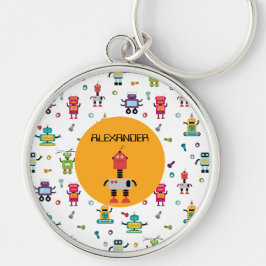Anpassat namn för Cute Multicolor Robots Kids Robo Rund Silverfärgad Nyckelring