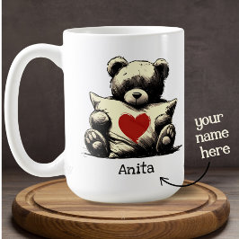 Anpassat namn för Cute Nalle Hug Pillow Red Heart Kaffemugg