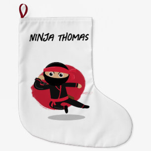 Anpassat namn för Cute Ninja Warrior Black & Red K Stor Julstrumpa