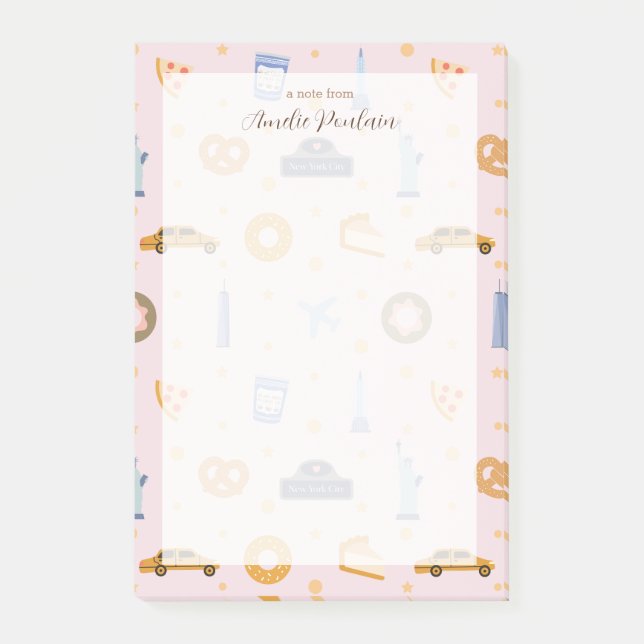 Anpassat namn för Cute NYC mönster rosa Post-it Block (Framsida)