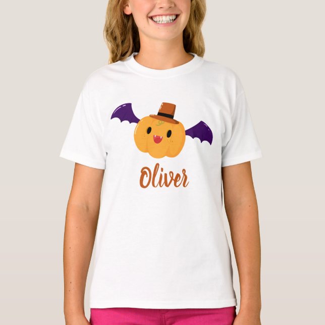 Anpassat namn för Cute Orange Pumpkin Halloween T Shirt (Framsida)
