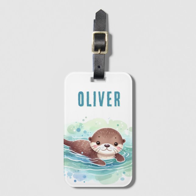 Anpassat namn för Cute Otter Illustration Bagagebricka (Framsida vertikal)