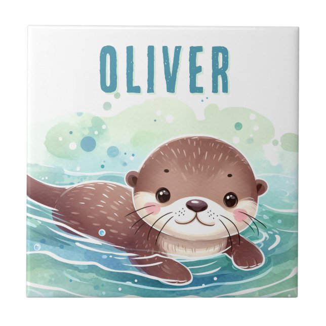 Anpassat namn för Cute Otter Illustration Kakelplatta (Framsidan)