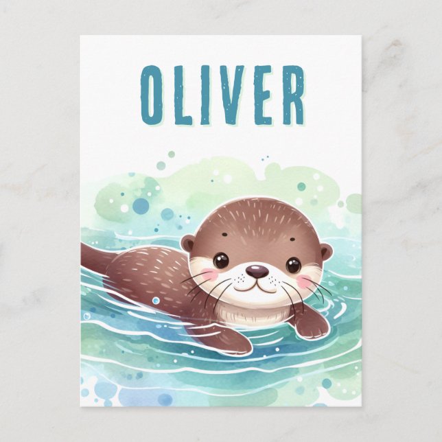 Anpassat namn för Cute Otter Illustration Vykort (Framsida)