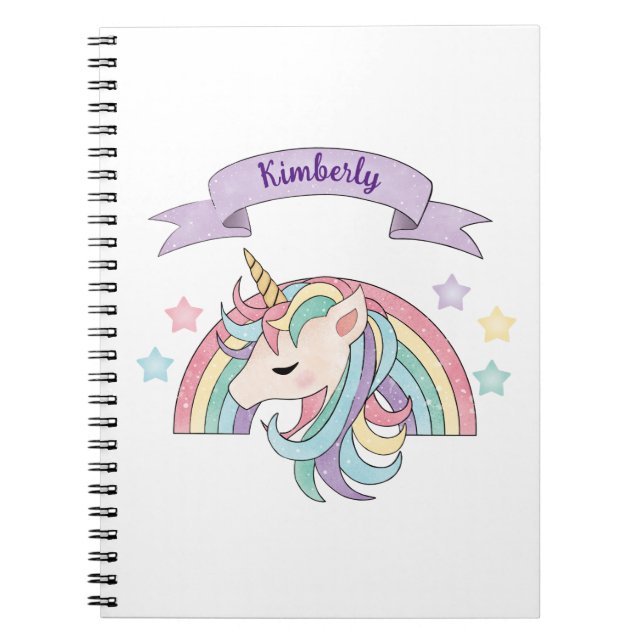 Anpassat namn för Cute Pastel Unicorn och Sparkly  Anteckningsbok (Framsidan)