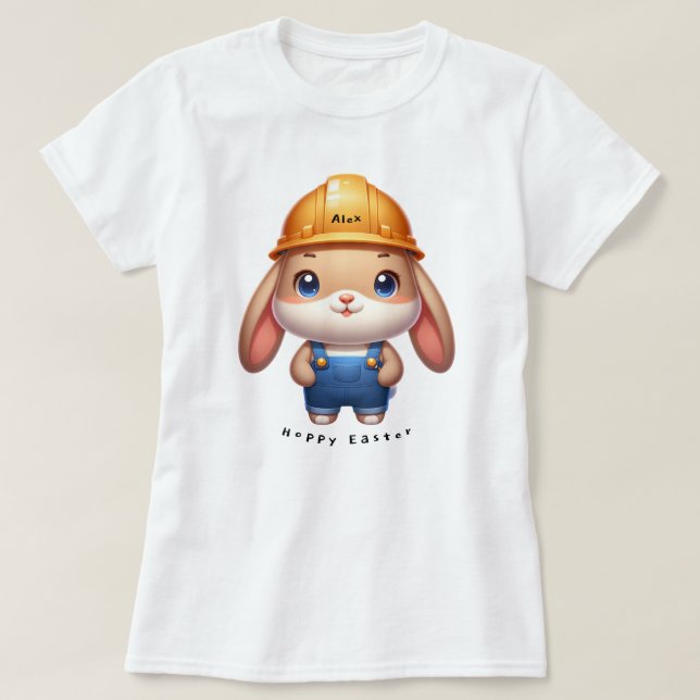 Anpassat namn för Cute Rabbit Ingenjör Hoppy Påsk T Shirt (Design framsida)