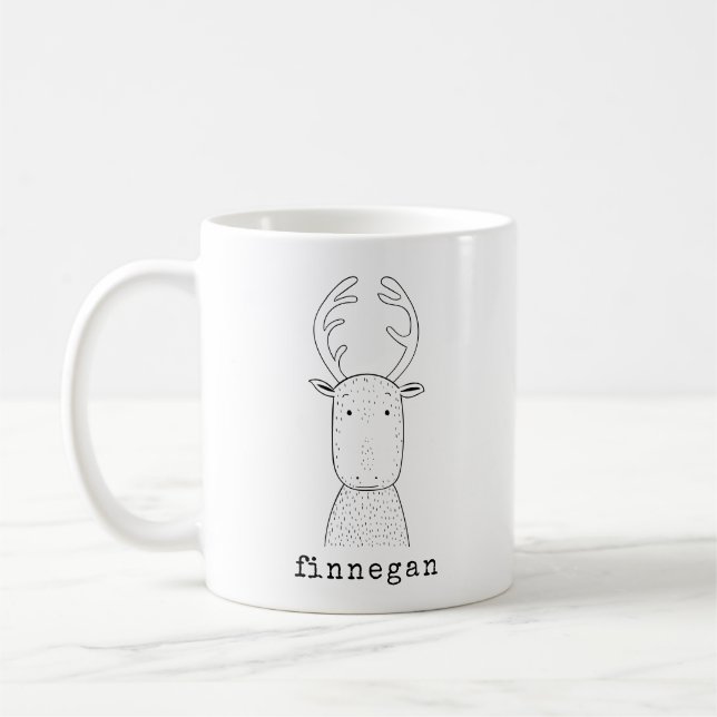 Anpassat namn för Cute Reindeer Simple Line Illust Kaffemugg (Vänster)