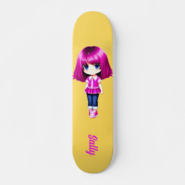 Anpassat namn för Cute rosa-hårflicka Mini Skateboard Bräda 18,5 Cm