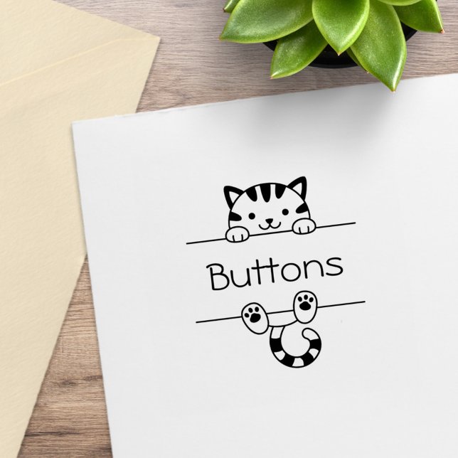 Anpassat namn för Cute Tabby katt Peeking Stämpel (Skapare uppladdad)