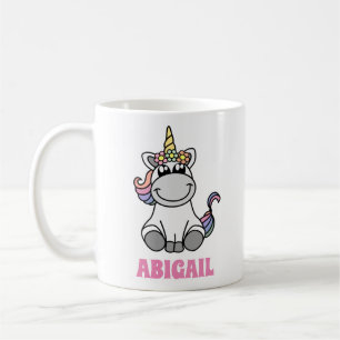 Anpassat namn för Cute Unicorn-färgad Personlig Kaffemugg