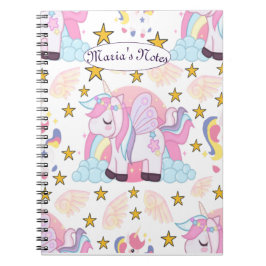 Anpassat namn för Cute Unicorn Rainbow Stars Anteckningsbok
