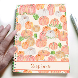 Anpassat namn för Cute Watercolor Pumpkin Patch Anteckningsbok