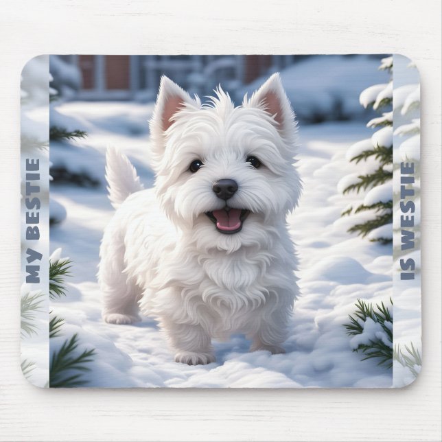 Anpassat namn för Cute White Hund Westie Winter Sn Musmatta (Framsidan)
