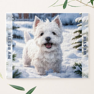 Anpassat namn för Cute White Hund Westie Winter Sn Pussel