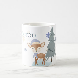 Anpassat namn för Cute Winter Baby Boy Fawn Kaffemugg