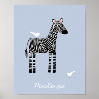 Anpassat namn för Cute Zebra blått Poster