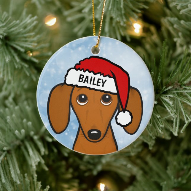 Anpassat namn för Dachshund Santa Hat Cute Wiener  Julgransprydnad Keramik (Träd)