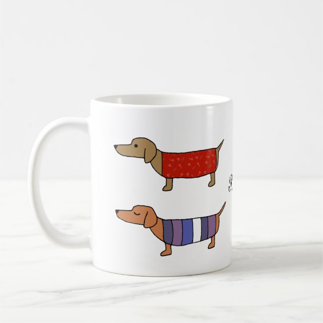 Anpassat namn för Dachshund Sausage hund Wiener hu Kaffemugg (Vänster)