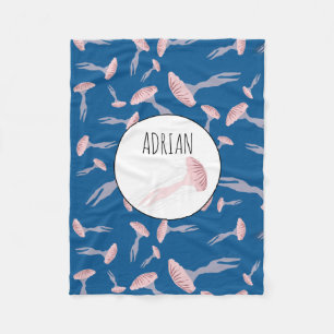 Anpassat namn för Deep Blue Ocean Jellyfish Mönste Fleecefilt