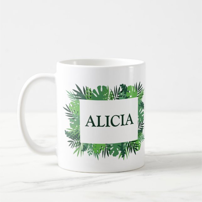 Anpassat namn för den tropiska djungeln handflatan kaffemugg (Vänster)