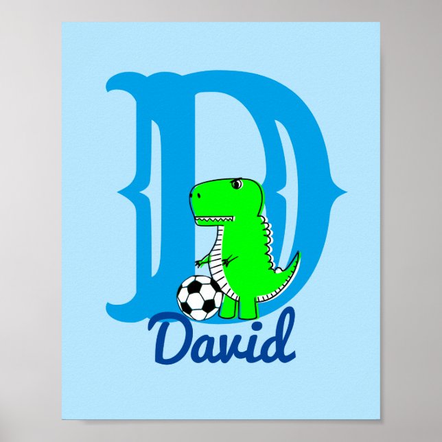 Anpassat namn för Dino Soccer Teckning Nursery Art Poster (Framsidan)