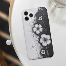 Anpassat namn för Dual Black White Flowers Monogra