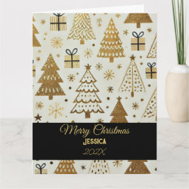 Anpassat namn för elegant Black och Guld God jul Kort