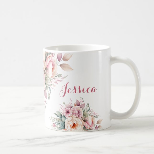 Anpassat namn för elegant Blommigt Modern Kaffemugg (Höger)