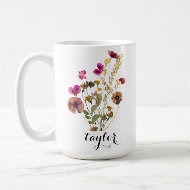 Anpassat namn för elegant Boho Blommigt Wildblomma Kaffemugg (Vänster)
