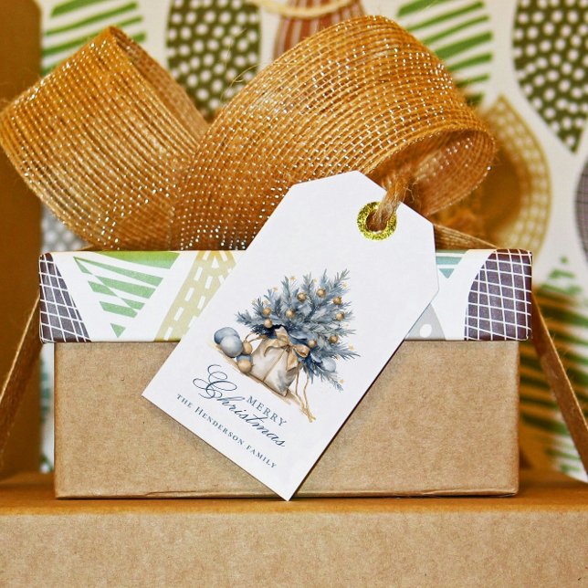 Anpassat namn för elegant God jul Guld Träd Presentetikett (Skapare uppladdad)