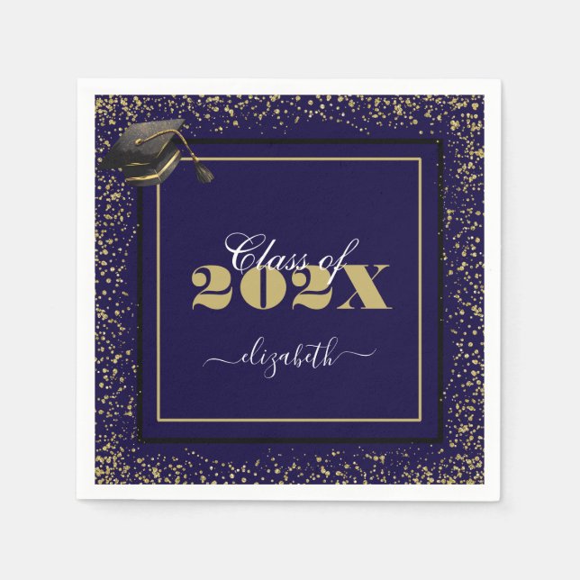 Anpassat namn för elegant Guld Studenten för 2025 Pappersservett (Framsidan)