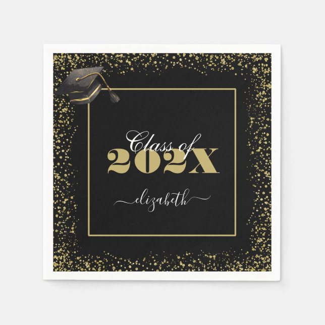 Anpassat namn för elegant Guld Studenten för 2025 Pappersservett (Framsidan)