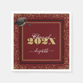 Anpassat namn för elegant Guld Studenten för 2025 Pappersservett