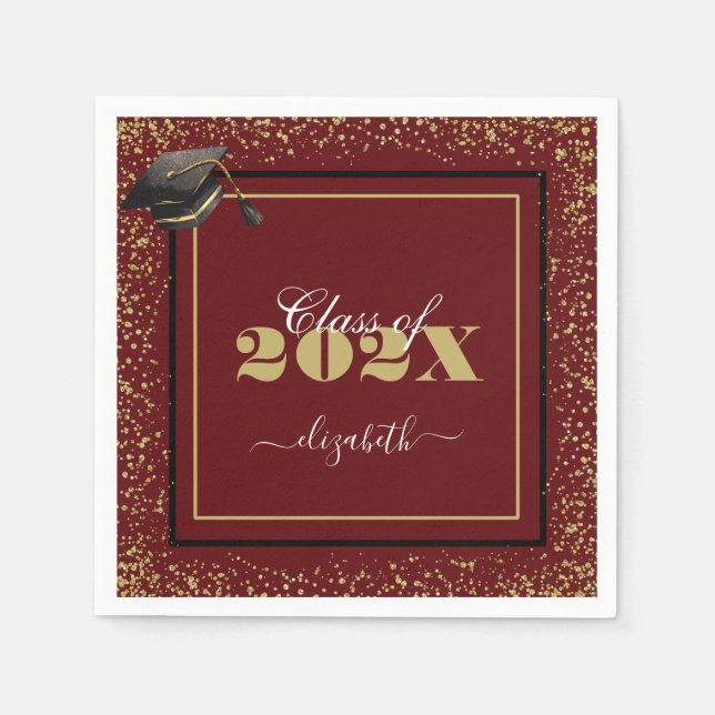 Anpassat namn för elegant Guld Studenten för 2025 Pappersservett (Framsidan)